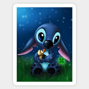 Stitch, four-leaf clover Sticker